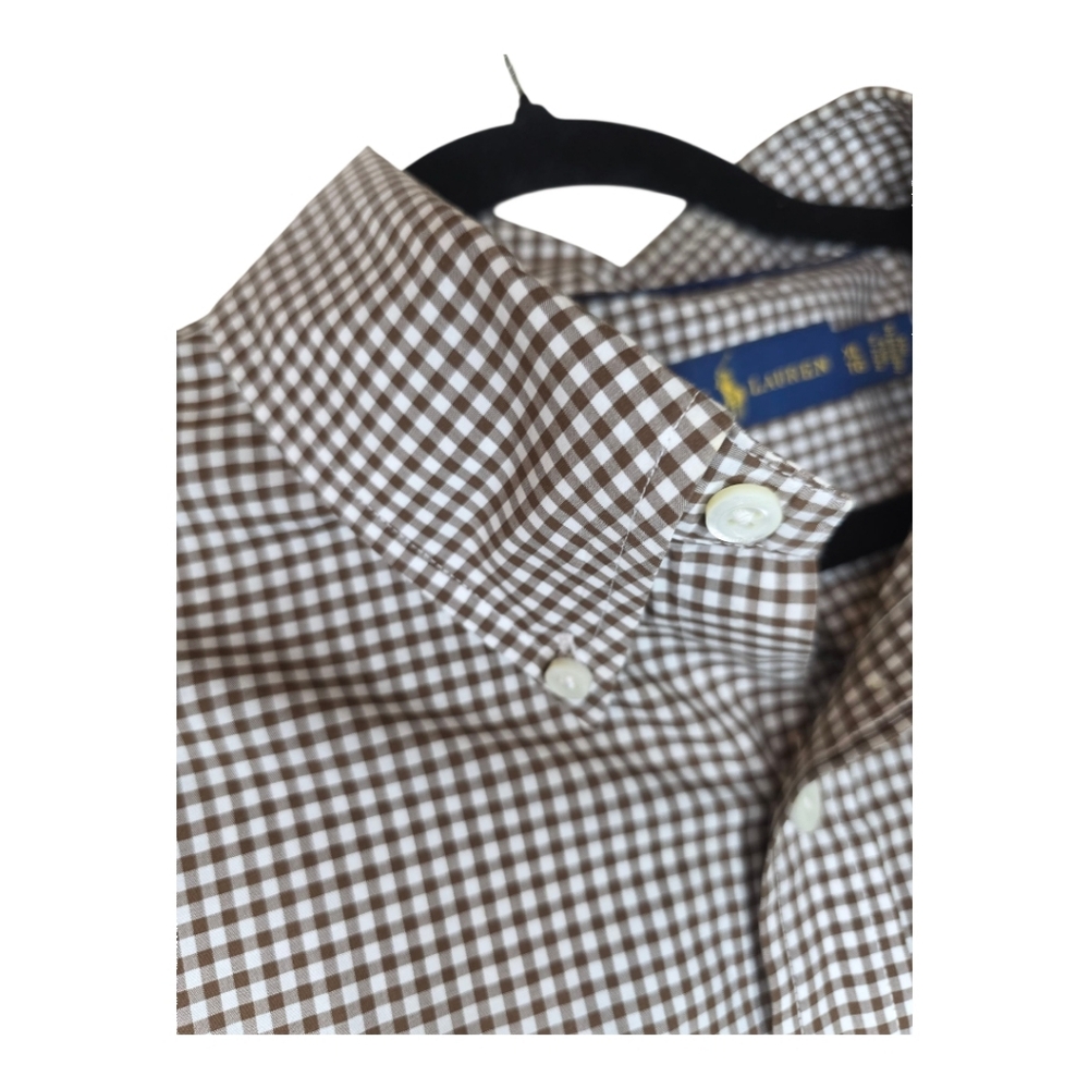 RALPH LAUREN Brown/White Gingham Check Button Down Shirt - Size XL